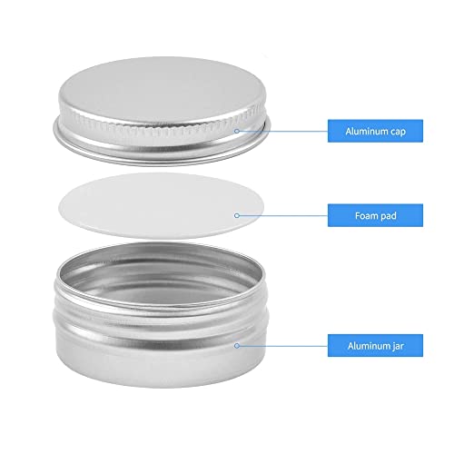 2oz Aluminum Empty Storage Screw-top Tin Jars with Lids, 75PCS Round Candle Cans, Refillable Cosmetic Containers for Lip Balm, Shea Butter, Salves, Silver