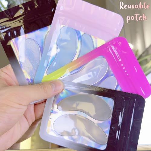 Under Eye Patches for Lash Lift and Eyelash Extension - Durable Gel Pads to Separate Upper & Lower Lashes - Sticky Moon Shape Patch Fits Eyelids - Eyelash Mask Cover in 4 Colors