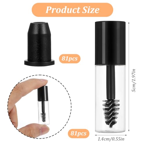 81PCS Empty Mascara Tubes with Wand, Mini 3ml Empty Mascara Bottles with Brush for Castor Oil, Small Sample Size Eyelash Growth Packing Tube Container with Applicator for Travel Home