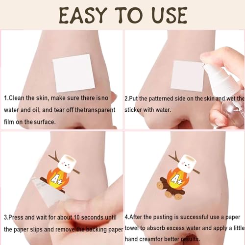 192 PCS Smores Temporary Tattoos Stickers, Smores Party Favors Campfire Birthday Party Decorations Supplies