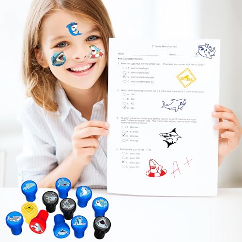 36PCS Shark Party Favors - 24PCS Temporary Tattoos & 12PCS Stamps - Ideal Beach Ocean Animal Themed Birthday Card Decorations Supplies Goodie Bag Cute Rewards for Boys Girls Classroom Gifts