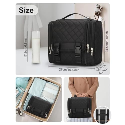Travel Toiletry Bag for Women, Hanging Toiletry Bag Standing Toiletry Organizer with Hook Large Makeup Cosmetic Bag Portable Hanging Toiletry Organizer Bags for Full-Size Toiletries, Accessories