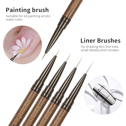 9Pcs Nail Art Brushes Sandalwood Handle Professional Gel Polish Art Nail 3D Art Nail Dotting Brush Pen for Manicure DIY Home SalonNails Detail Paint Brushes Miniature Paint Brushes Fine Detailing Set