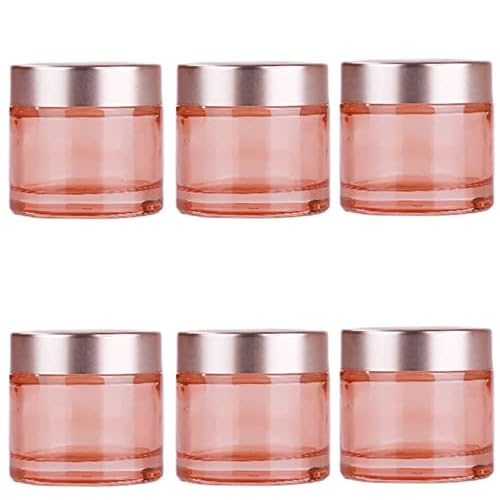 Sxminer 6 Pack 2 oz Pink Glass Jars Glass Empty Cream Jar Bottles with Rose Gold Lids 60ml Refillable Cosmetic Containers Travel Jar Empty Sample Jar Makeup Jar Pot for Cream Lotion Lip Balm Eyeshadow
