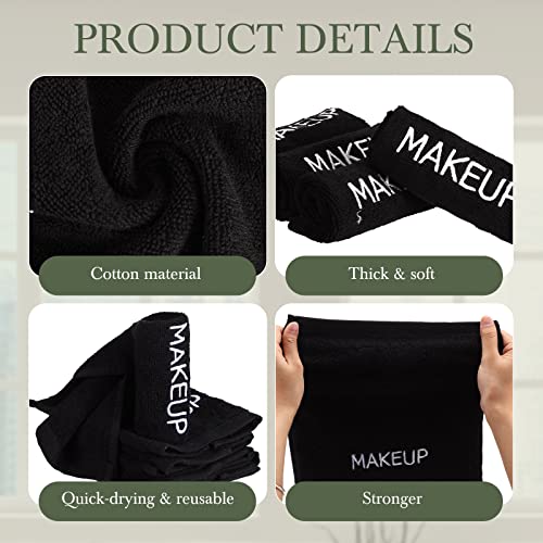 Riakrum 50 Pcs Makeup Washcloths Cotton Makeup Remover Towels Cosmetic Face Towel Absorbent Soft Facial Towels for Women Girls Face Cleansing Skin Care Gifts, 9.8 x 9.8 Inch (Black)