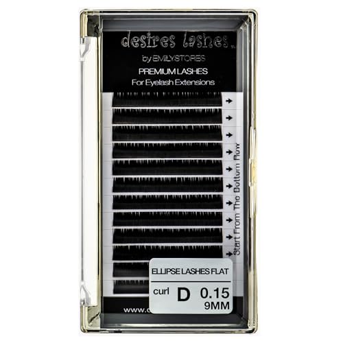 Ellipse Lashes 0.15mm Flat Thickness D Curl Length 9mm Eyelashes Extensions Single Size For Lash Extension(Ellipse,Flat0.15,D,9mm)