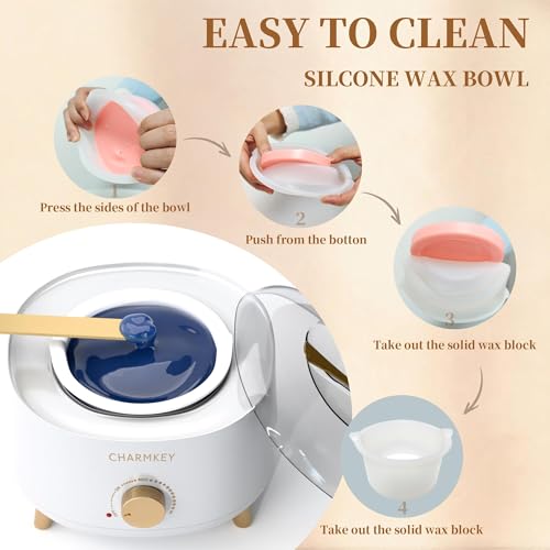 CHARMKEY Waxing Kit for Women with 200g Hard Wax Beads, 10 Applicator Sticks, Wax Warmer with 16.91oz Silicone Bowl, Wax Machine for hair removal at Home for Face, Full Body, Eyebrow, Bikini
