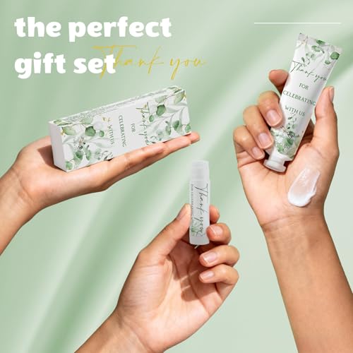 50 Sets Moisturizing Hand Cream Lip Balm Gift Kit for Wedding Return Thank You Welcome Gifts Sage Green Eucalyptus Leaf Theme Baby Shower Birthday Gifts Party Favors Games Prizes Winter Wedding Guests