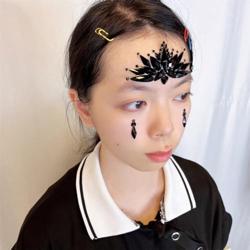 Topz Black Face Jewels Stickers, Self-Adhesive Face and Body Gems for Halloween Festival Makeup Skull Face Tattoo for Cosplay Costumes Rave Party Body Gems Stick On for Adults
