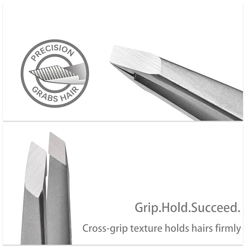 Tweezers for Women Facial Hair, Slanted Eyebrow Tweezers for Plucking Ingrown Hair, Precision Tip Stainless Steel Hair Removal Tool, Includes Travel Case