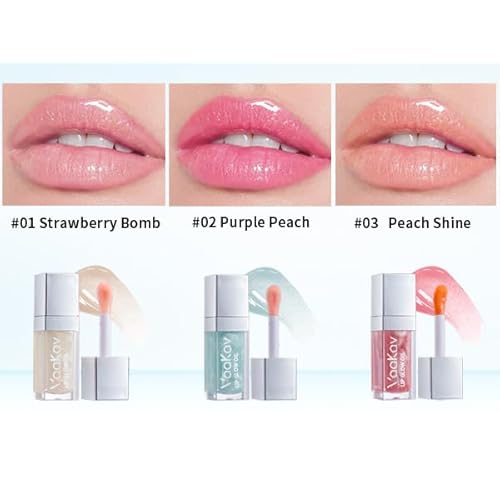 Color Changing Lip Gloss - Non-Sticky Hydrating Lip Oil, High Shine Glassy Finish, PH Reactive Tinted Lip Plumper, Long Lasting Moisture & Glow (02 PURPLE PEACH, 1 Count)