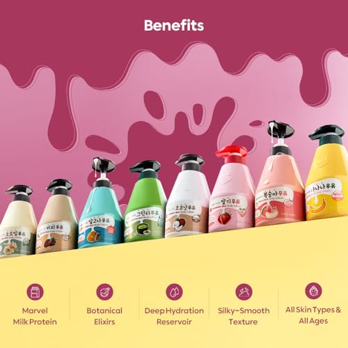 KWAILNARA Strawberry Milk Body Lotion (19.75 Fl Oz) ? Deeply Hydrating & Lightweight Korean Body Lotion | Milk Protein, Royal Jelly, & Strawberry Extract for Smooth Skin | Paraben-Free & Non-Greasy