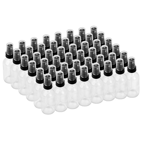 BILLIONSTARS 48 Pack 2oz Glass Boston Round Bottle with Fine Mist Sprayer - Clear - Essential Oils, Bath, Beauty, Hair & Cleaning - Leakproof Travel Bottles