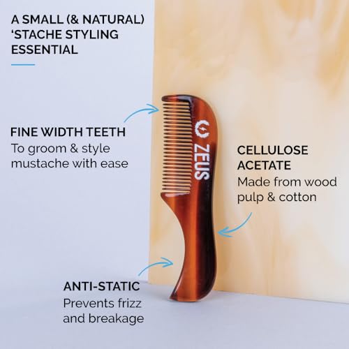 ZEUS Handmade Saw-Cut Mustache Comb for Men, Fine Tooth, Durable, Hand Polished Pocket Beard Comb, Grooming Essential (Traditional) B11