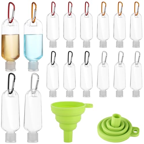 60 PCS Keychain Empty Hand Sanitizer Bottles - 1.7 oz Portable Keychain Travel Bottles, Empty Squeeze Plastic Bottle with Flip Cap, Refillable Containers with 2 Foldable Funnels for Shower Gel Lotion