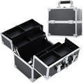 Frenessa Makeup Train Case Cosmetic Organizer Case Professional Makeup Storage Box 4 Trays with Divider Lockable Travel Case Portable Travel Makeup Box for Makeup Artist, Carfter, Cosmetics Black