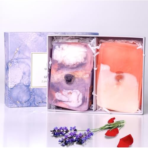 Rock Soap Gift Set of 2- Mothers day Gift- Decorative Scented Gemstone Soap with Crystals Inside- with Natural Ingredients & Essential Oil