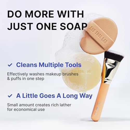 THE TOOL LAB Tool Cleansing Soap, Solid Cleansing Soap for Foundation Brushes Sponges & Puffs, Gentle Formula with Natural Ingredients, Removes Makeup & Buildup (2.65 Oz)