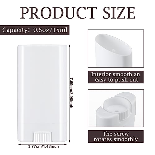 Wesiti 50 Pcs Plastic Empty Deodorant Containers 1/2 oz Travel Deodorant 15ml Refillable Containers Tubes Oval Lip Balm Tubes for Lip Balm DIY, White