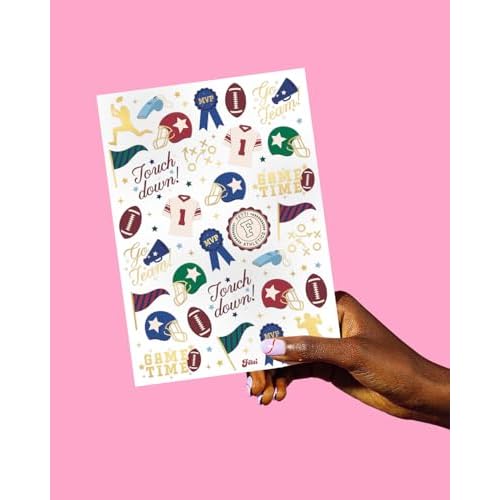 xo, Fetti Football Temporary Tattoos - 64 Gold Foil Styles | Game Day Birthday Decorations, Tailgate Supplies, School Sports Party Favor, Kids Party Favor, College
