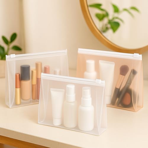 Circloophs Clear Makeup Bag, 80 Pack Large Cosmetic Bags with Zipper TSA Approved Travel Bags Bulk for Toiletries Plastic EVA Water-resistant Transparent Reusable Pouches for Bathing Suit Bikini, 11"