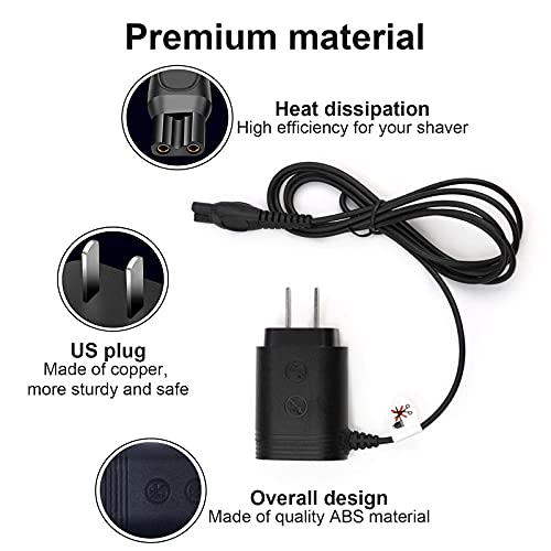 Electric Shaver Power Cord Compatible with Philips Norelco HQ8505 7000 5000 3000 Series Electric Shaver Aquatec Arcitec Multigroom Beard Trimmer & More 15V AC Portable Power Supply Cord