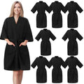 Toulite 8 Pieces Salon Robes Smock for Clients Hair Salon Gown Cape Black Barber Smock Kimono Style Hair Stylist for Clients(2 Pockets)