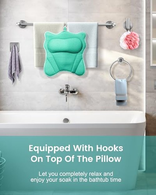 MTDLYICE Bath Pillow, Bath Pillows for Tub Neck and Back Support, Soft 4D Air Mesh Bathtub Pillow 16.5 x 17.3 INCH, with 6 Powerful Suction Cups, Bath Accessories Relaxing Gifts for Women (Gray)