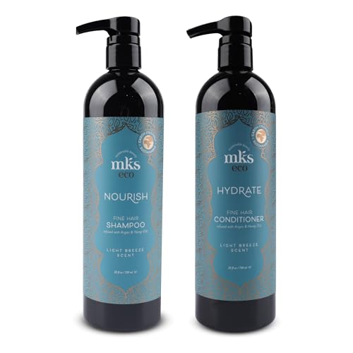 MKS eco Nourish Shampoo for Fine Hair, Light Breeze (25 fl oz) + MKS eco Hydrate Conditioner for Fine Hair, Light Breeze (25 fl oz) - Moroccan Argan Oil, Hemp Seed Oil - Vegan, Cruelty Free