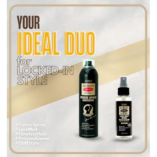 EBIN NEW YORK Melting Spray for Lace Wigs ? Wonder Lace Bond Bundle with Wonder Ponytail Bond Freeze Spray - Extreme Hold Strong Hold Styling & Seamless Wig Application ? Gift Set (2 Items)