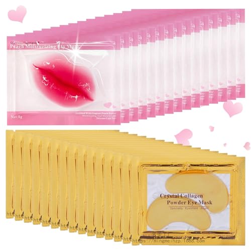 Sulily 30 Pairs Lip Mask & Eye Mask, 24K Gold Crystal Gel Collagen Under Eye Patches, Lip Mask Skincare, Small Gifts for Women, Bachelorette Party Favors, Bulk Gifts, Birthday Galentines Day Gifts