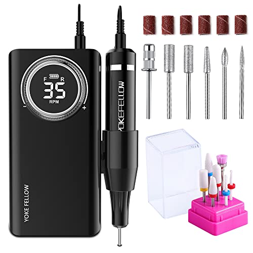 YOKE FELLOW Electric Nail Drill Machine ? Professional Nail File with 12 Drill Bits for Nails 35000RPM Portable Nail Drills for Acrylic Nail Tools for Manicure Pedicure