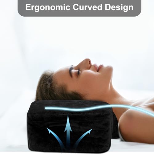IMENE Lash Pillow for Lash Extensions- Memory Foam Lash Pillows with Neck and Back Support, Ergonomic Lash Bed Pillow with Velvet Pillowcase and Lash Organizer Pockets£¨Black£©