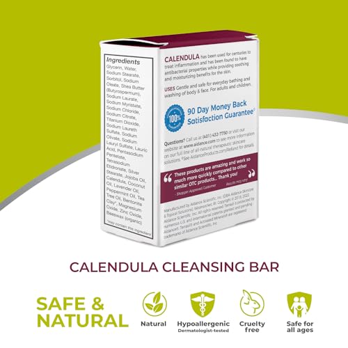 terrasil Calendula Soap Bar - Relief for Irritated & Itchy Skin, Sensitive Skin, Sores, Hives, Anti-Itch Soap, Natural & Gentle for Adults & Kids, Dermatologist Tested & Hypoallergenic Approved (75g)