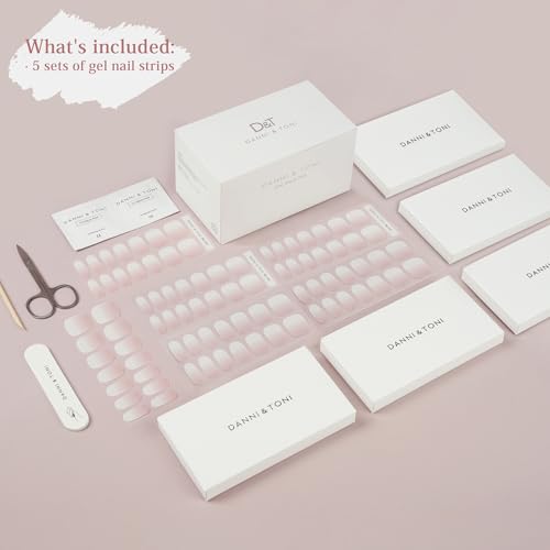 DANNI & TONI Semi Cured Gel Nail Strips In the Mood for Love (5 Packs) Pink White Ombre Fine Glitters Design