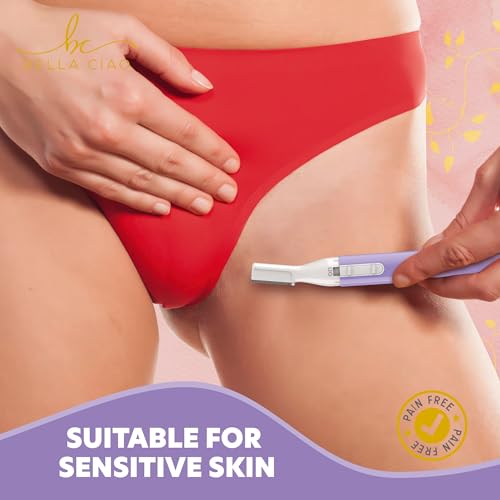Bella Ciao Eyebrow and Bikini Trimmer for Women, Gentle Electric Facial Hair Removal Device, Battery Operated Precision Hair Trimmer with Dual-Sided Trimming Guide, Protective Cap