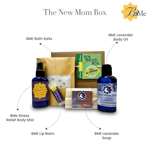 Blue Moon Elise New Mom Box, Natural Lavender Bath and Body Spa Gift Baskets for Women, New Mom Gifts for Women, Made from Pure Lavender Essential Oils, Safe for Use on Babies