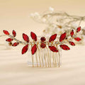 Teyglen Bridal Red Crystal Hair Comb - Rhinestone Headpiece for Brides, Women, and Girls