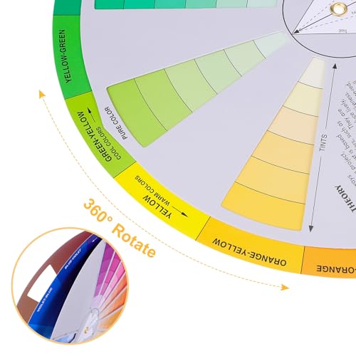 Color Wheel, Creative Color Wheel, Paint Mixing Learning Guide, Art Class Teaching Tool for Makeup Blending Board Chart Mix Colours 9.1 Inch