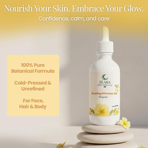 Organic Evening Primrose Oil ? Cold-Pressed 100% Pure Botanical ? Hydrating Face, Skin & Hair Oil Rich in GLA & Omega-6 for Menopause & Perimenopause Support ? 2oz