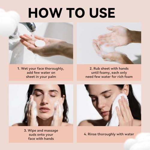 YUCO Travel Face Wash Cleanser Sheets 50 Sheets,Individual Sachet,for Facial Washing,Cloud Cotton Scent,Face Soap For Gym,Camping,Vacation,Hotels,Hospital,Business Trip,Flight Travel Essentials
