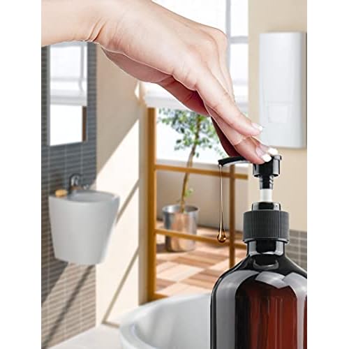 Empty Plastic Bottles with Pump Dispenser and Labels Included, Refillable Travel Containers for Hand sanitizer Shampoo Lotion, etc - No BPA/Parabenf, 500ml/16.9oz (Amber, 6 Pack)