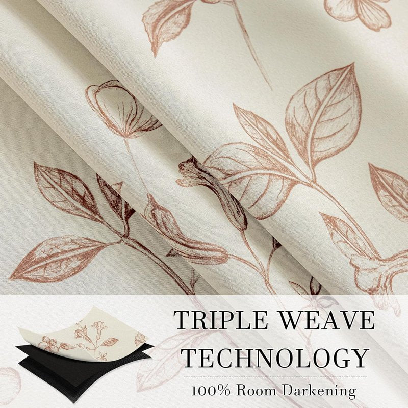 Blackout Floral Curtains - Thermal Insulated Room Darkening Drapes for Living Room & Bedroom