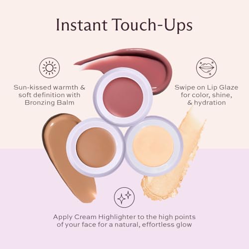 Subtl Beauty 3-in-1 Makeup Stack ? Cream Bronzer, Powder Highlighter & Lip Glaze for On-the-Go Touch Ups ? Lightweight, Travel-Friendly, Blendable Balm (Fair/Biscotti)