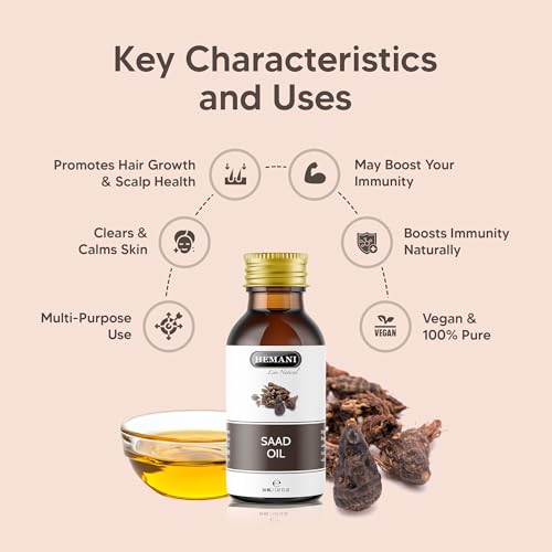HEMANI Saad Oil 30mL - 100% Pure Natural Cold Pressed Cypriol Oil | Halal Essential Oil for Hair Growth, Scalp Treatment & Aromatherapy | Nagarmotha Oil 1 fl oz