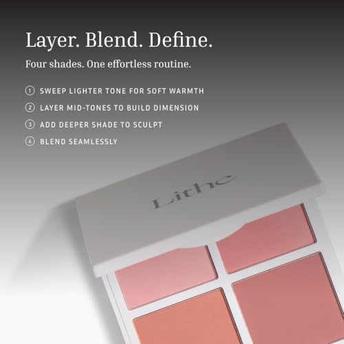 LITHE BEAUTY 4-Shade Sunset Blush Palette, Pink Tones for Natural Flush, Silky Blendable Powder, Clean Vegan Formula, Travel-Friendly, Compact