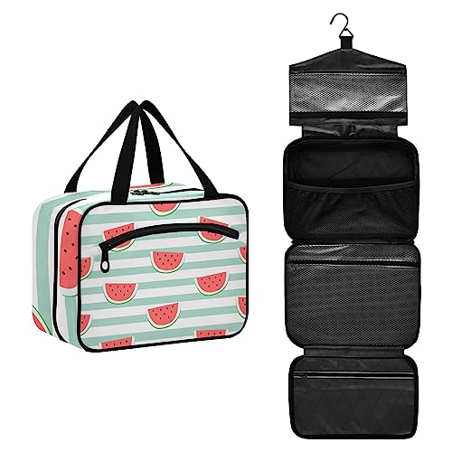 senya Toiletry Bag Travel Bag with Hanging Hook Cute Red Watermelon Slice Makeup Cosmetic Bag Travel Organizer Water-resistant for Toiletries Accessories Shampoo Full Sized Container,L
