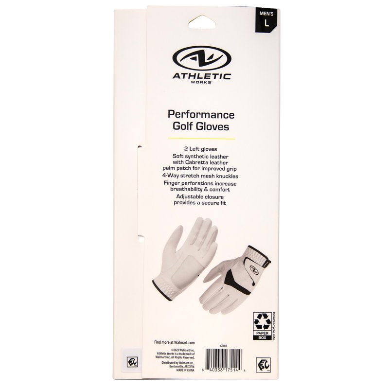 Performance Golf Glove Left Hand Large Synthetic Leather Breathable Grip