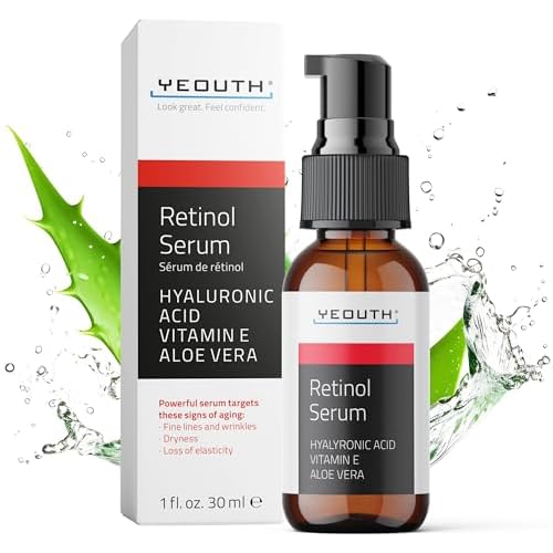 YEOUTH Retinol Serum for Face with Hyaluronic Acid & Vitamin E, Hydrating Retinol Face Serum for Women & Men, Facial Skin Care for Even Skin Tone - 1oz
