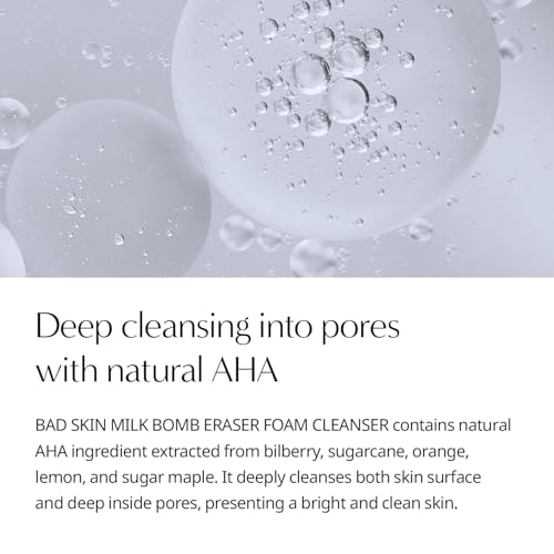 BadSkin Milk Bomb Eraser 100ml | Gentle Daily Cleansing Foam with Milk Protein Extract & AHA/BHA | Hydrating & Pore Cleansing Formula | Made in Korea